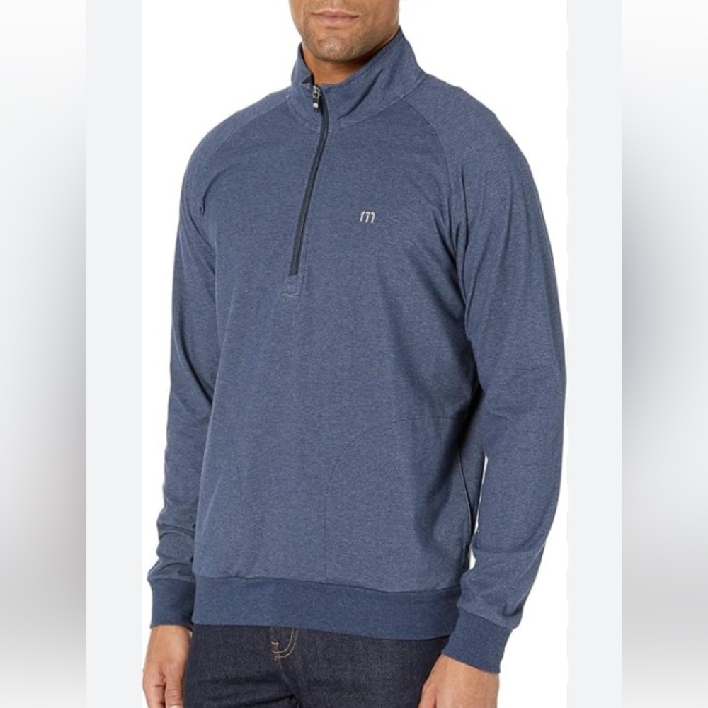 TRAVIS MATHEW mens size large  blue “Zachary”  long sleeve 1/4 zip pullover